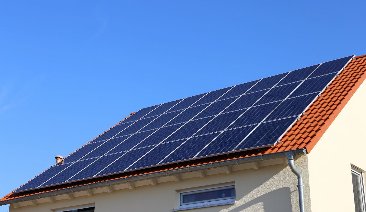 Solar panels installed across a tiled residential roof